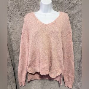 White & Warren Top Womens Medium Pink Knit Hoodie Sweater Silk Linen Blend